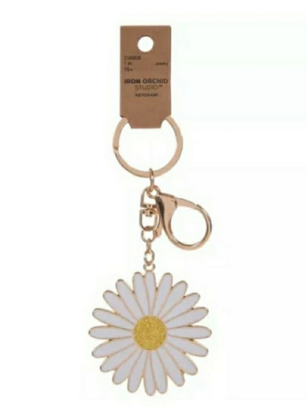 White Daisy Purse Charm Keychain with Gold Accent NWT!